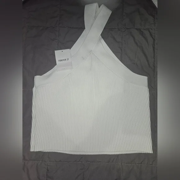 Forever 21 White Ribbed Cross-Back Tank Top - Picture 3 of 4